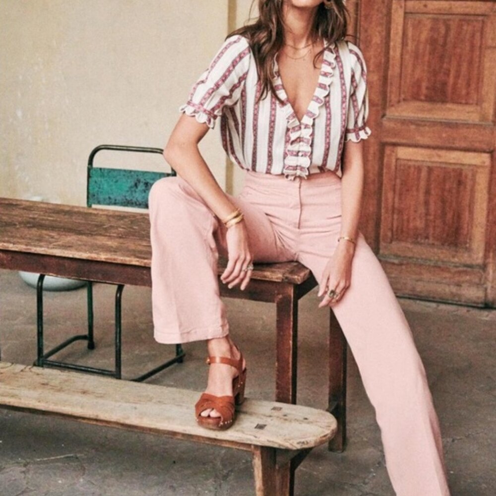 Sezane Martin Trouser Pants in Rose Pink Denim 36 4